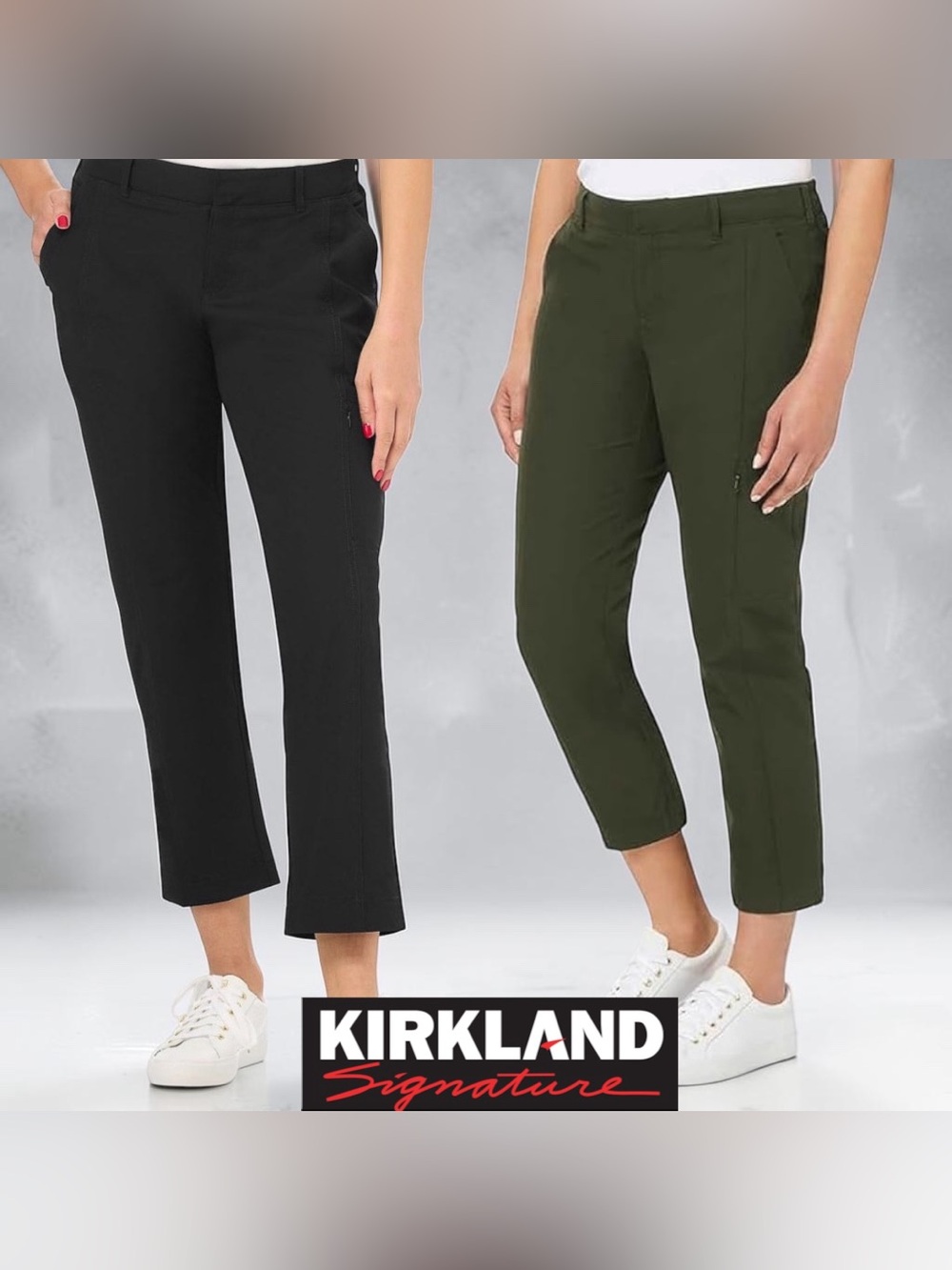 Bundle of 2 Kirkland Signature Women’s Travel Pants, black, olive green Costco